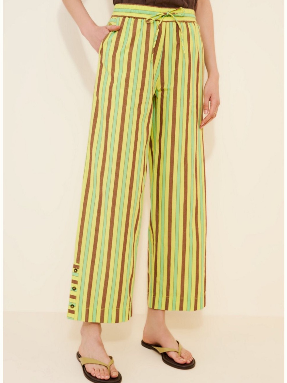 Damson Madder Striped Wide-Leg Pants - Lime & Brown - Picture 2 of 6
